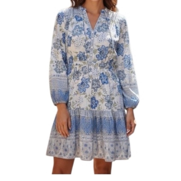 Lucky Brand Dresses & Skirts - 🎉HP🎉Lucky Brand Blue Floral Print Women’s Tiered Dress - Boho